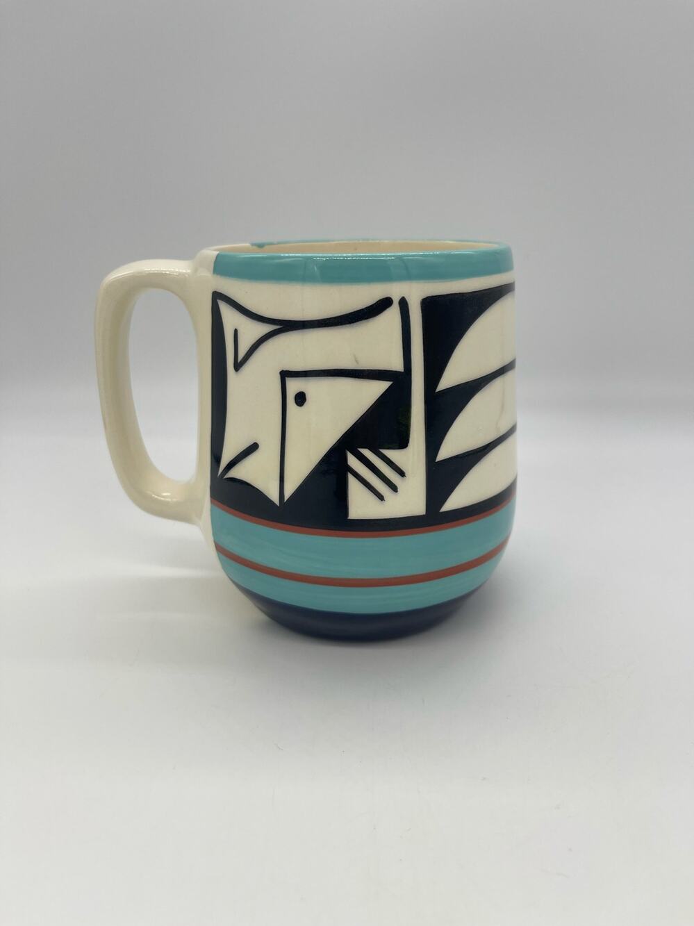 Vintage UTE MTN Mountain Tribe Handmade Blue Black Cup Mug Signed Coffee